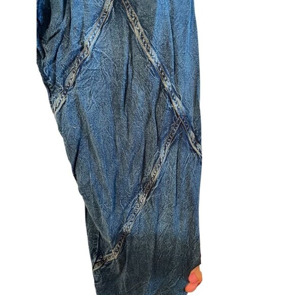 Sacred Threads Overalls Women L Blue Denim Patchwork Boho Y2K Retro Western 80s - Picture 6 of 15